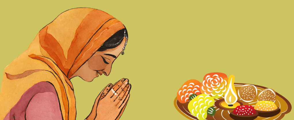 A lady offering prasad in gratitude